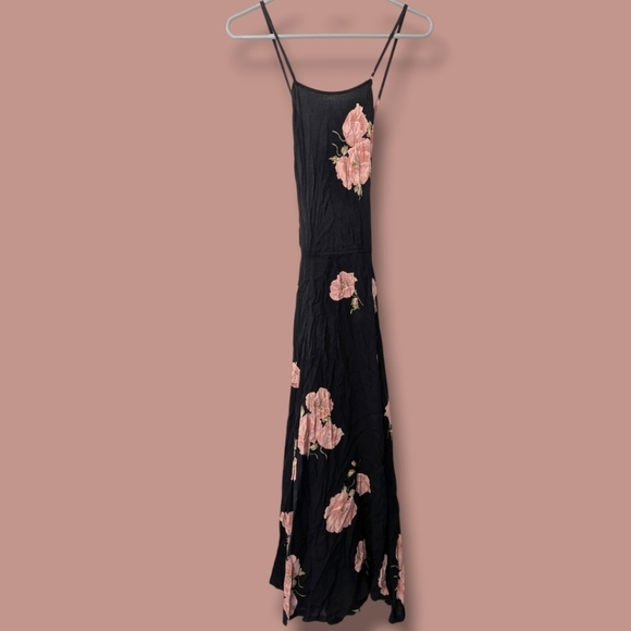 Reformation Black Pink Floral Sleeveless Criss Cross Open Back Slit Myrtle Dress - Picture 2 of 11
